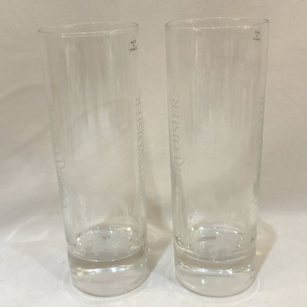 Pair of COURVOISIER Cognac France Etched 6” Tall 7 oz Highball Glasses